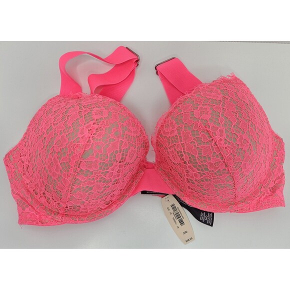 VICTORIA’S SECRET VERY SEXY PUSH UP PIGEONNANT NEON PINK LACE 34D NWT - Picture 1 of 7